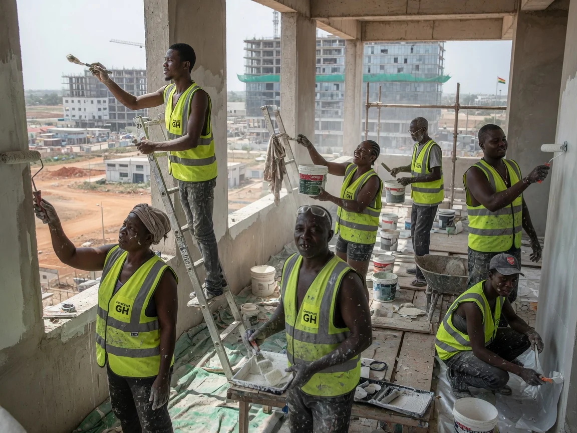 Bank tower construction project in Accra — structural steel frame erection bank tower airport city accra constructgh, Accra Ghana