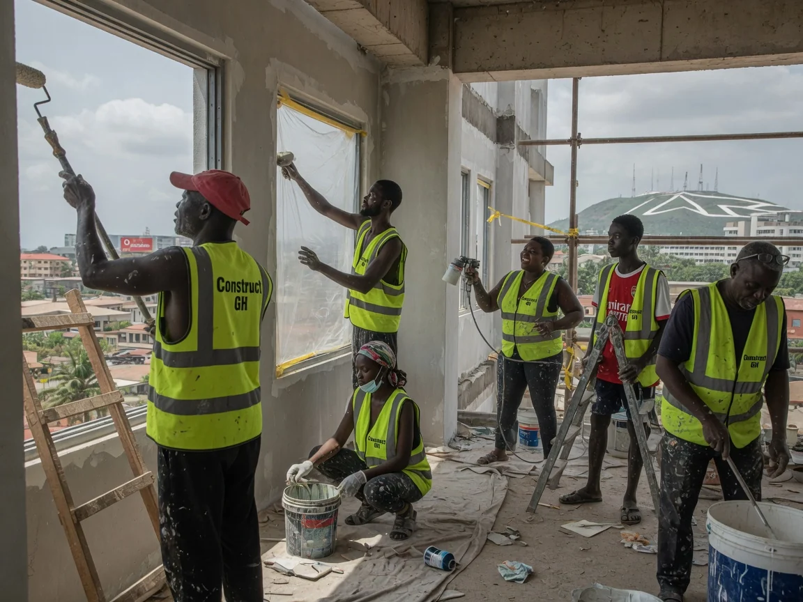 Multinational headquarters construction in Accra — structural steel frame erection corporate headquarters ridge accra constructgh, Accra Ghana