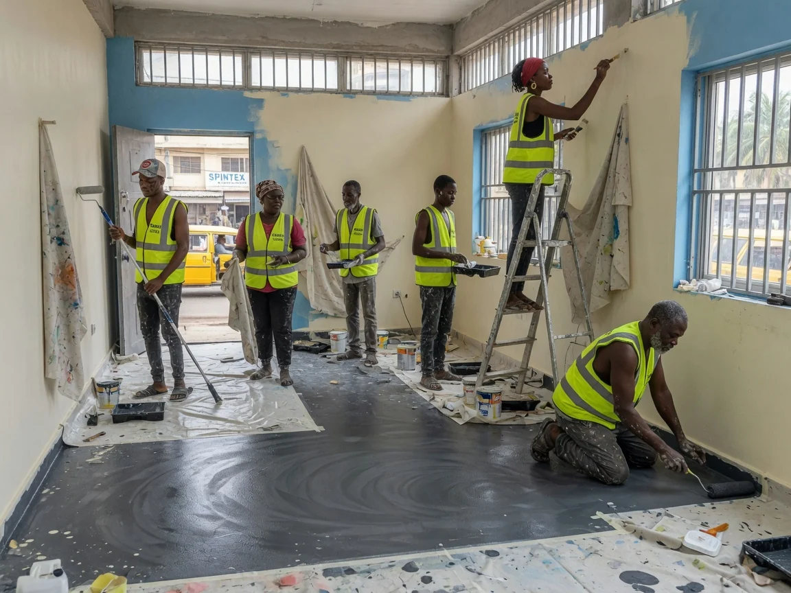Self-levelling epoxy floor in Accra — epoxy showroom floor spintex coralex, Accra Ghana