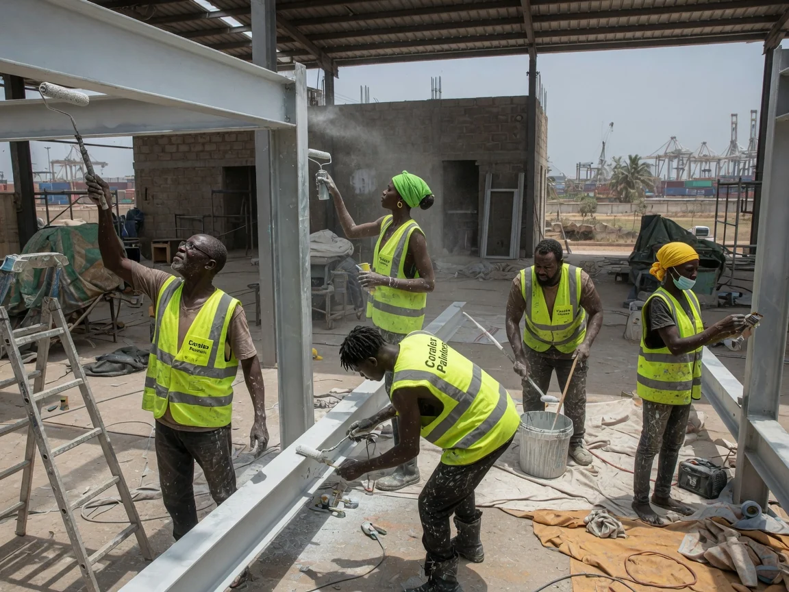 Thin-film intumescent coating on structural steel in Accra — intumescent coating structural steel tema coralex, Accra Ghana