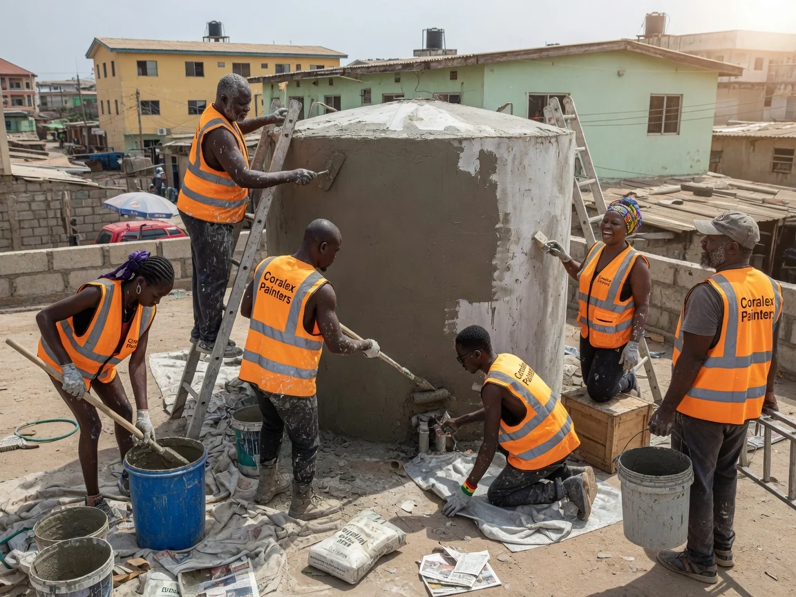 Cementitious water-tank waterproofing in Accra — roof terrace waterproofing accra coralex, Accra Ghana