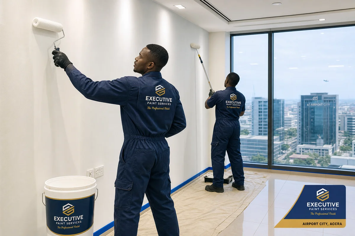 Commercial exterior weatherproof painting in Accra — service commercial painting corporate office airport city accra coralexpainters, Accra Ghana
