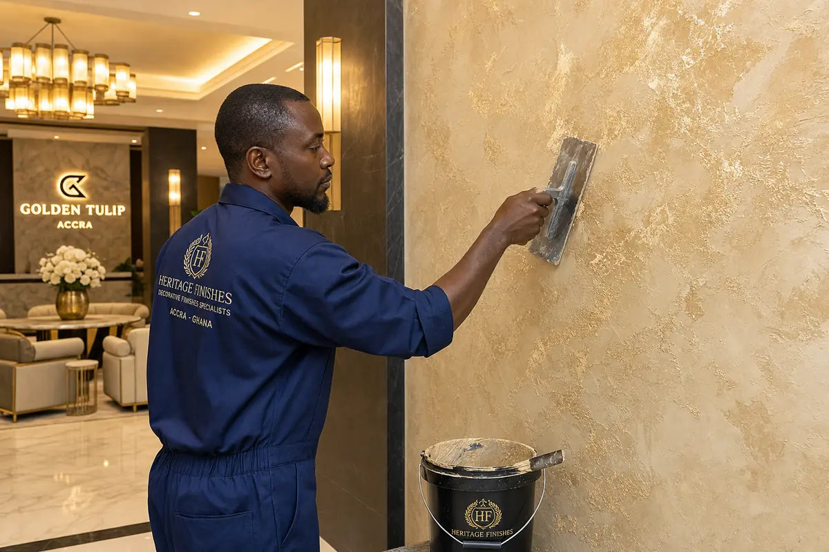 Diaspora-managed finishing project in Accra — service decorative finishes techniques hospitality accra coralexpainters, Accra Ghana