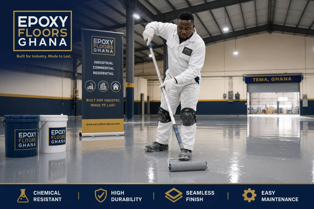 Self-levelling epoxy floor in Accra — service epoxy specialty floor coatings commercial tema coralexpainters, Accra Ghana