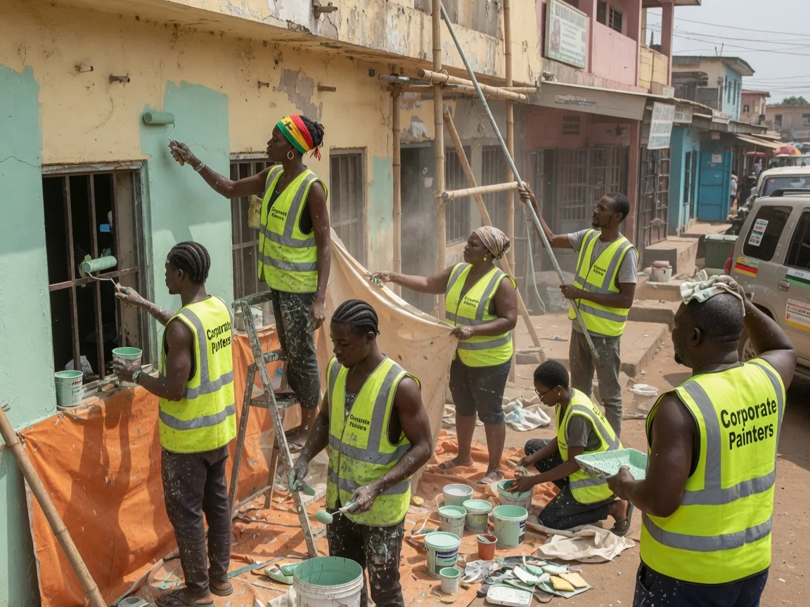 Multi-site corporate repaint programme across an Accra portfolio — bank branch network brand standard rollout accra corporatepainters, Accra Ghana