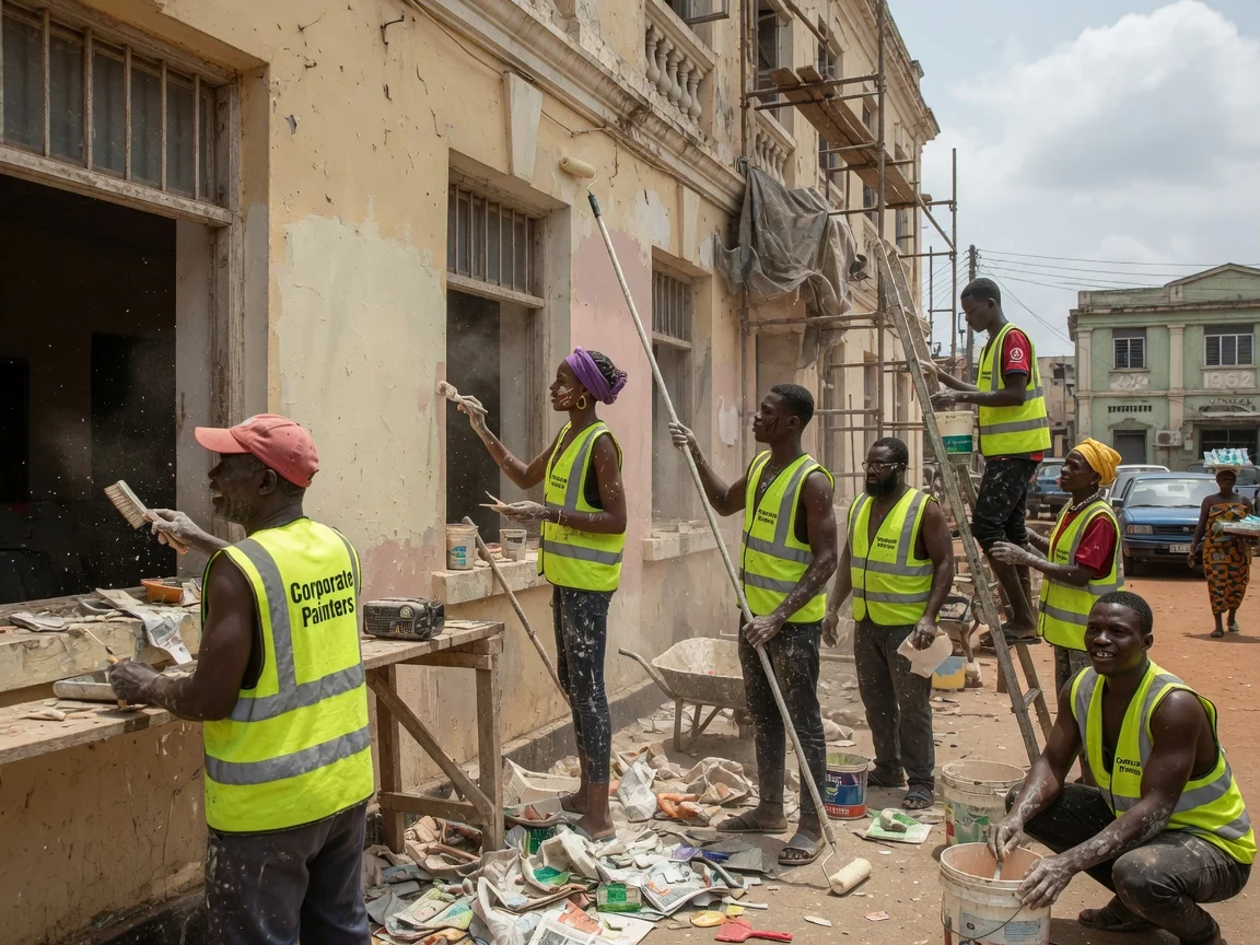 Heritage corporate façade restoration in Accra — heritage bank facade breathable mineral coating ridge accra corporatepainters, Accra Ghana