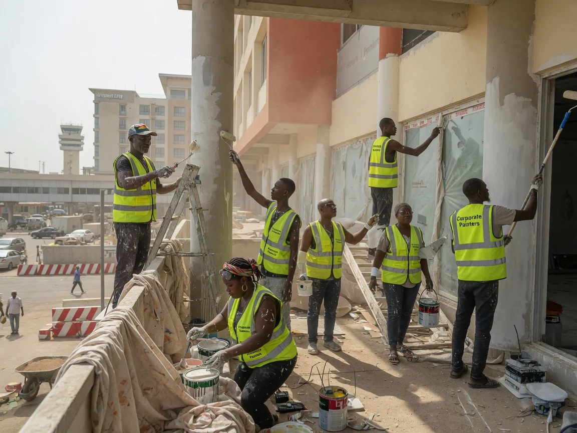Premium hospitality painting in Accra — occupied hotel suite phased painting airport city corporatepainters, Accra Ghana