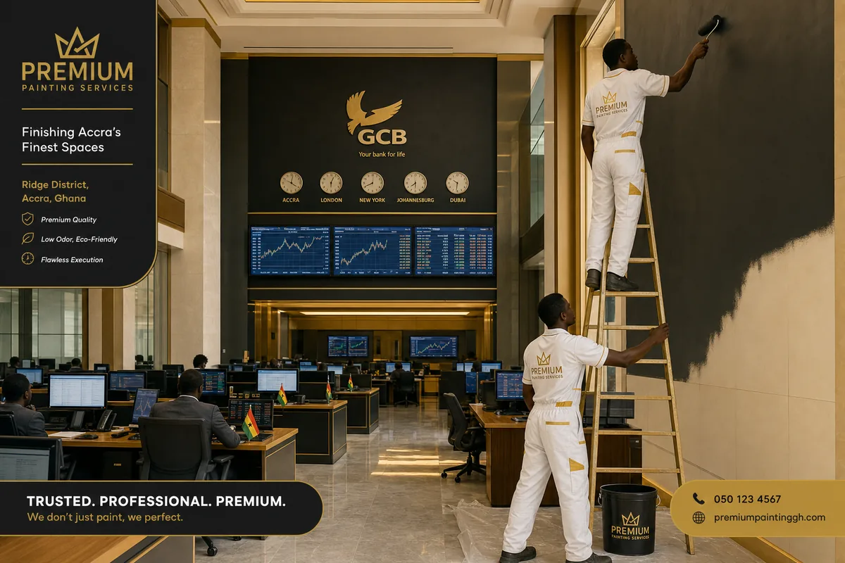 Bank trading-floor and banking-hall finishing in Accra — service bank trading floor painting ridge accra corporatepainters, Accra Ghana