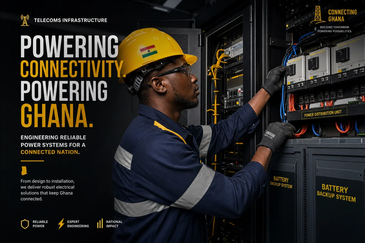 Telecoms infrastructure electrical and DC power installation in Ghana by Electricals Ghana