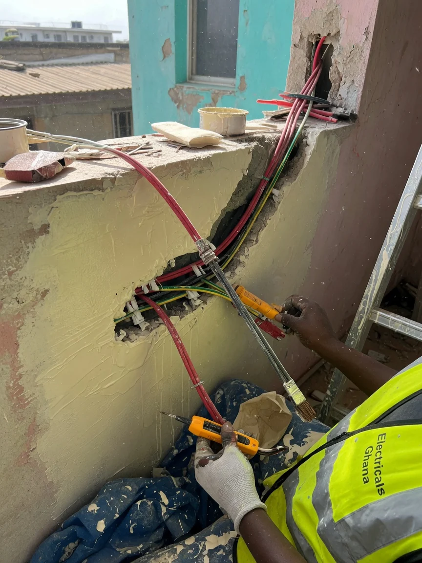 House rewiring in Accra — aluminium cable overheated terminal rewire detail electricalsghana, Accra Ghana