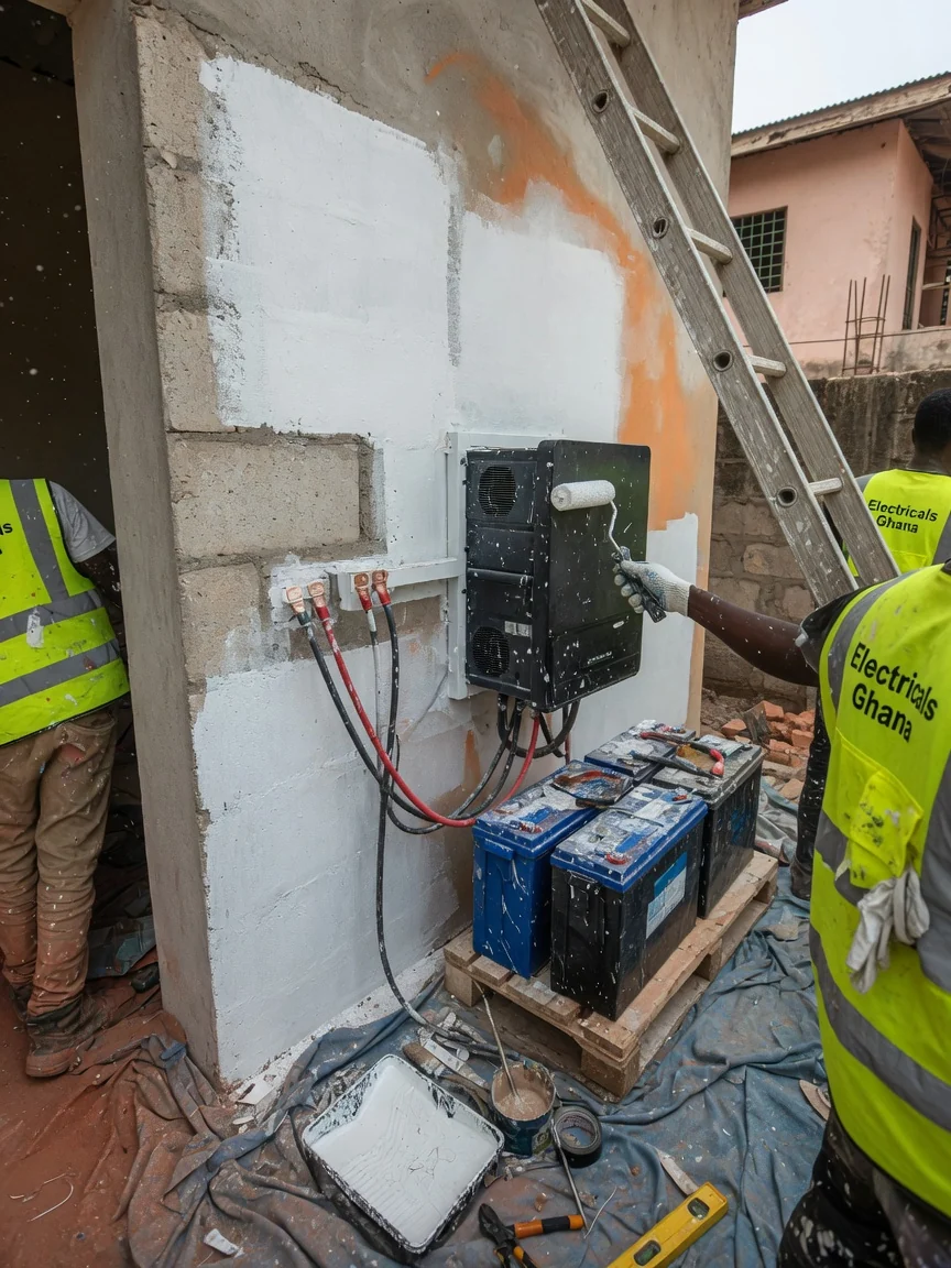 Inverter and battery backup installation for dumsor in Accra — automatic transfer switch ats changeover wiring detail electricalsghana, Accra Ghana