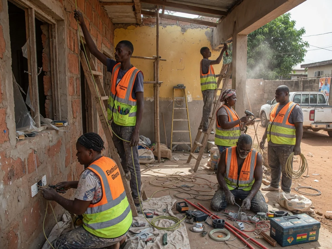 House rewiring in Accra — house rewiring new copper cable chased wall occupied home east legon electricalsghana, Accra Ghana