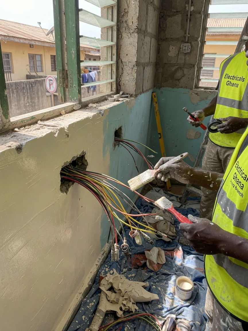 House rewiring in Accra — old rewirable fuse board replacement new consumer unit detail accra electricalsghana, Accra Ghana