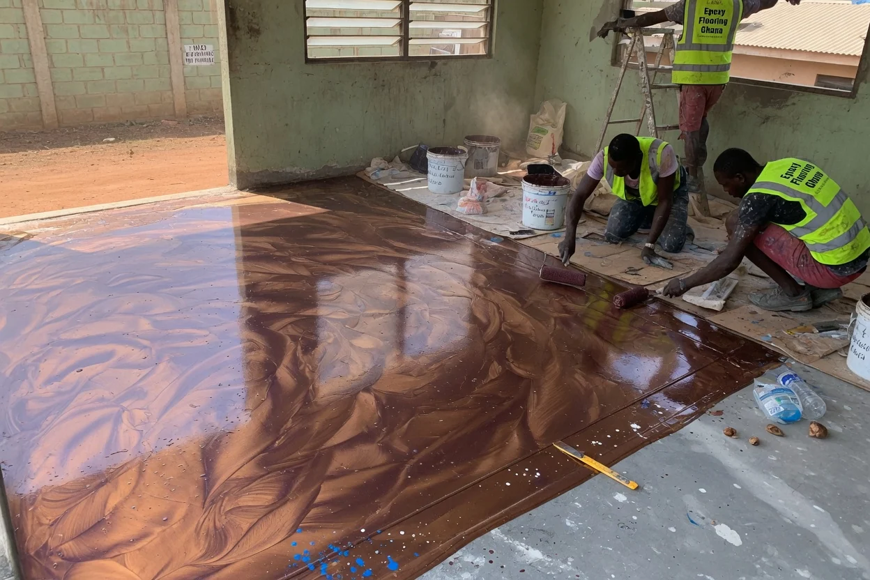 Decorative metallic epoxy flooring in Accra, Ghana — micro cement beton cire floor finish closeup kumasi epoxyflooringghana, Accra Ghana