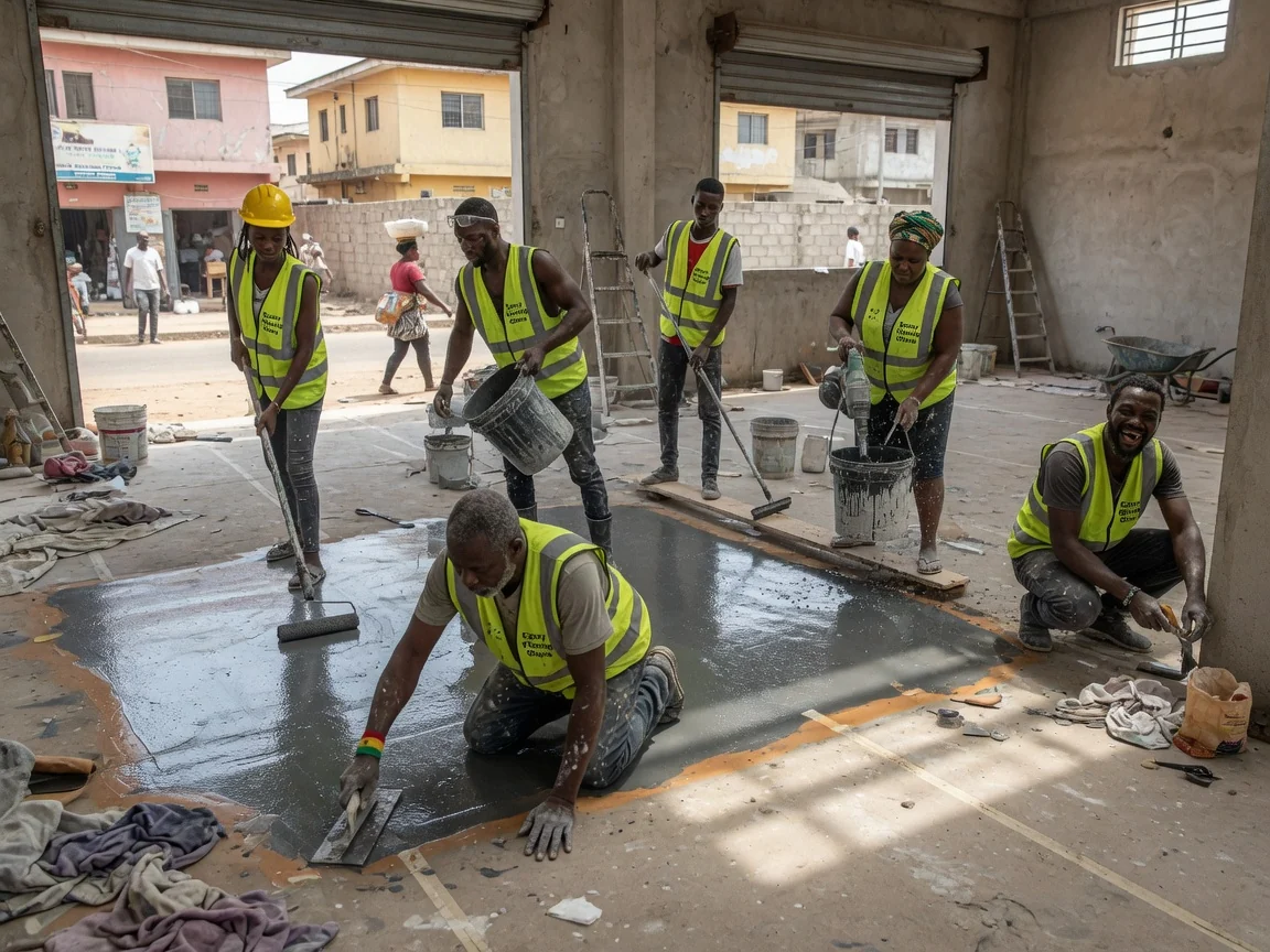 Industrial epoxy floor coatings in Accra, Ghana — mortar body epoxy trowel application factory kumasi epoxyflooringghana, Accra Ghana