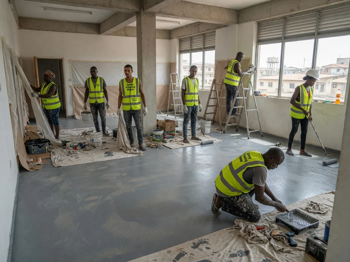 Anti-slip epoxy coatings in Accra, Ghana — slab moisture rh probe test wet area spintex epoxyflooringghana, Accra Ghana