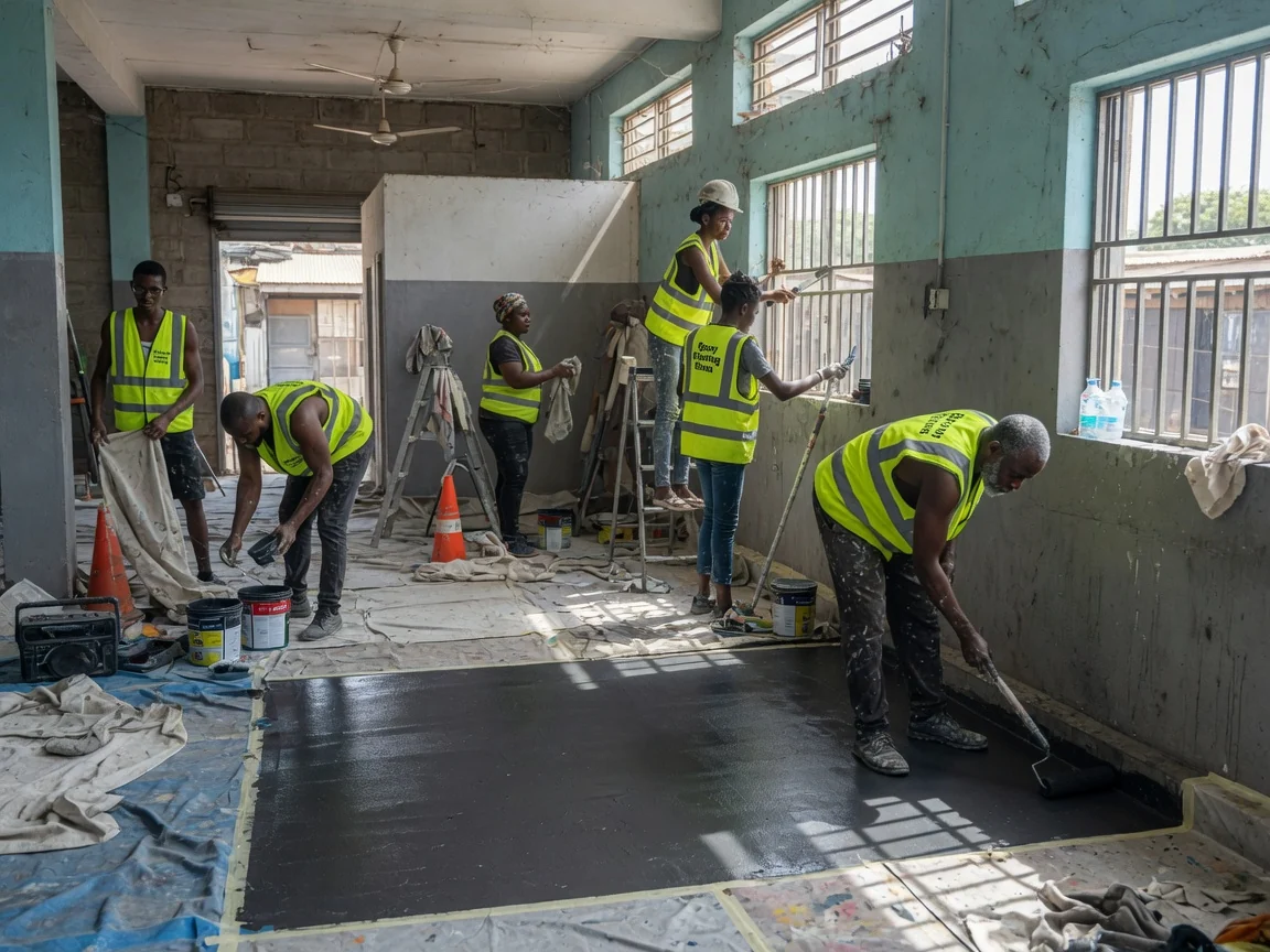 Polyurethane topcoat systems over epoxy in Tema, Ghana — uv stable polyurethane topcoat glazed concourse tema epoxyflooringghana, Accra Ghana