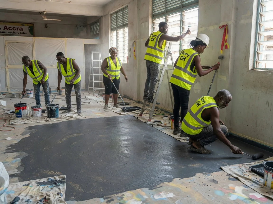 Sol époxy antidérapant dans le sud du Ghana — anti slip epoxy commercial kitchen floor accra epoxygh, Accra Ghana