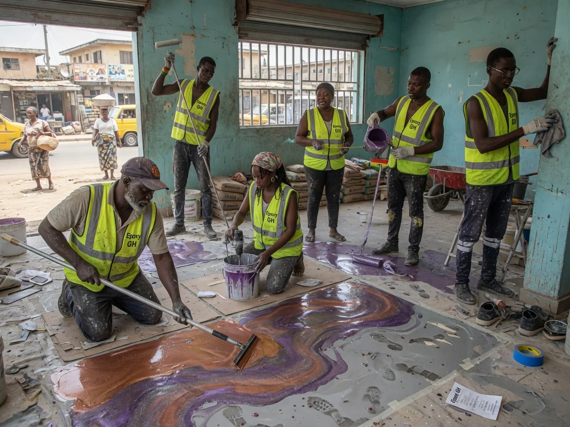 Decorative metallic epoxy floor in Accra, Ghana — metallic epoxy residential entrance hall accra epoxygh, Accra Ghana