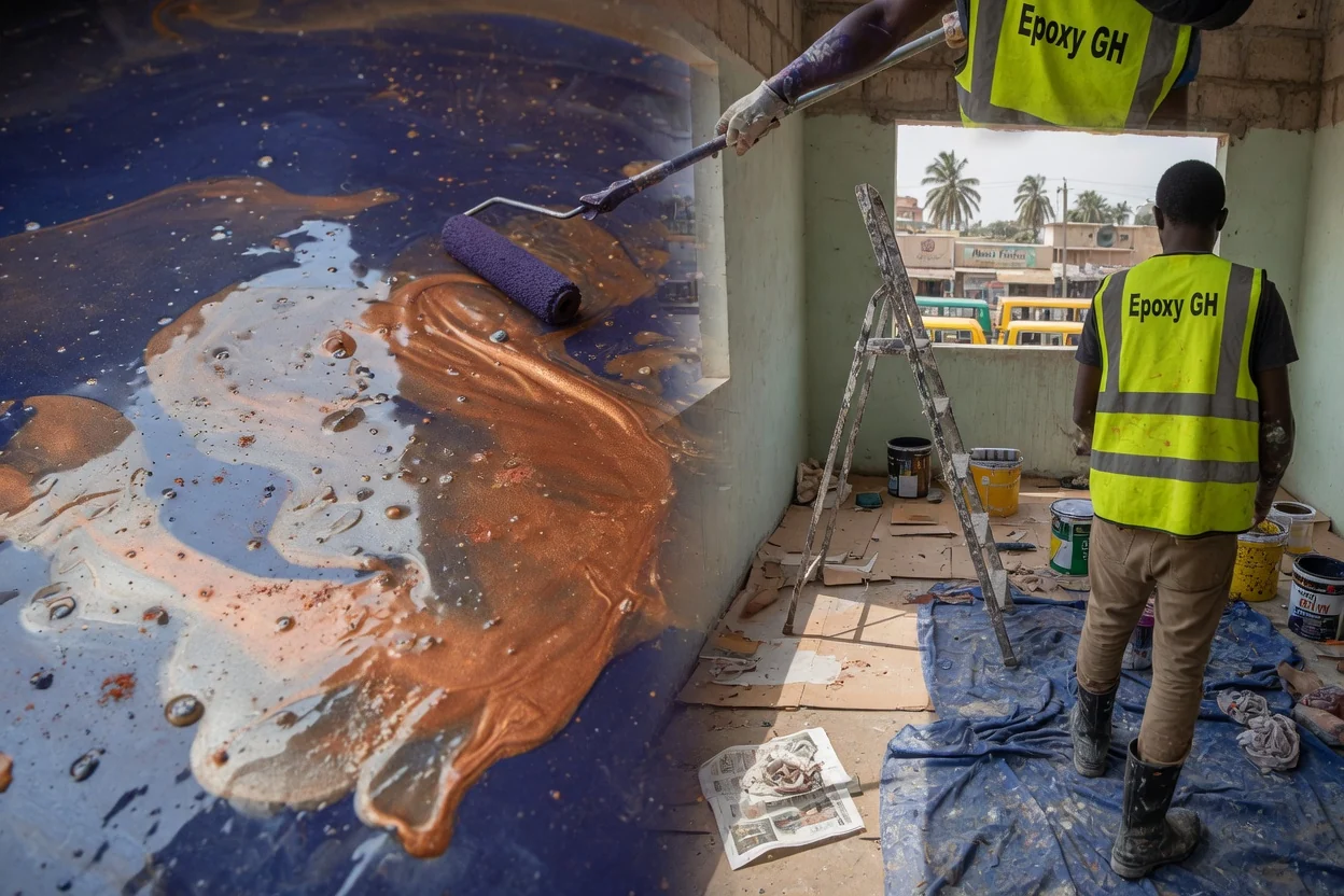 Decorative metallic epoxy floor in Accra, Ghana — metallic epoxy veining closeup finish epoxygh, Accra Ghana