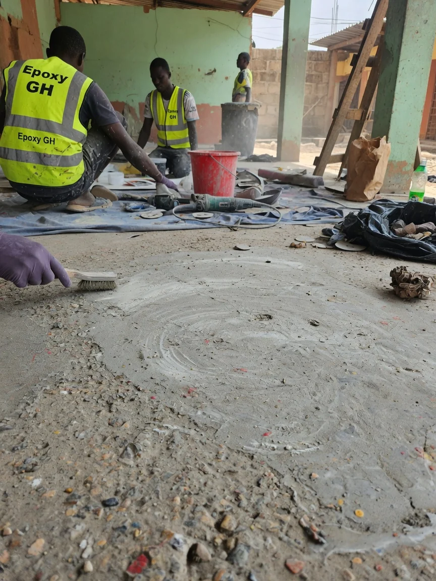 Concrete substrate preparation before epoxy in Accra, Ghana — slab moisture test rh probe closeup epoxygh, Accra Ghana