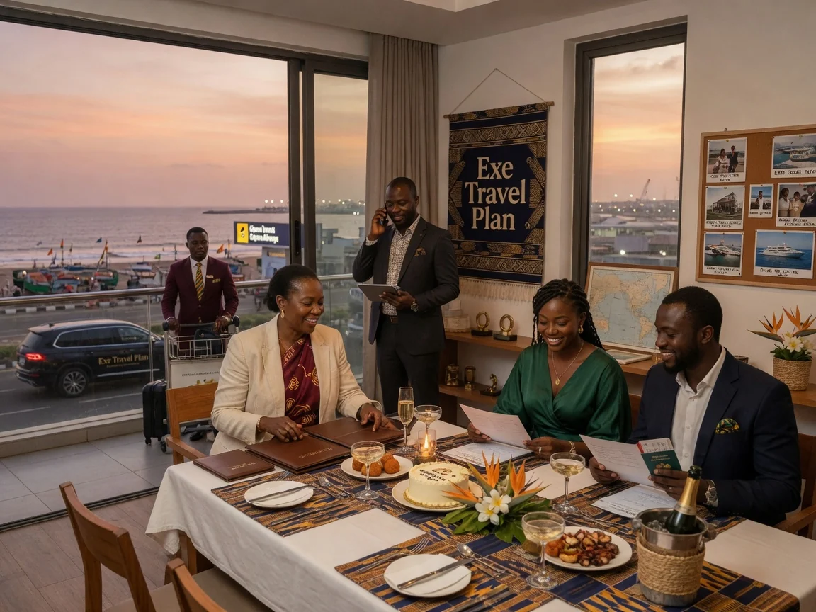 Voyages de lune de miel & célébration curatés depuis le Ghana — exe travel plan celebration anniversary private dinner sunset premium branded dubai exetravelplan, Accra Ghana