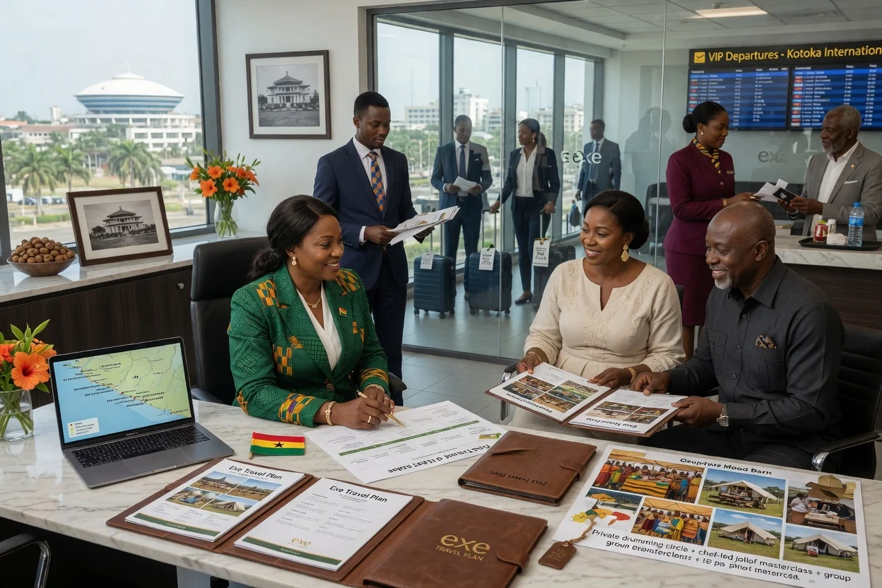 Voyages de groupe et thématiques curatés depuis le Ghana — exe travel plan group themed trip curated experience branded dubai exetravelplan, Accra Ghana