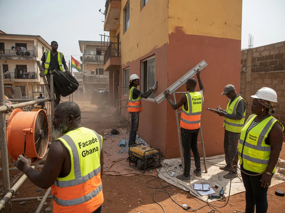 Curtain wall under structural wind-load and deflection test on a high-rise in Accra