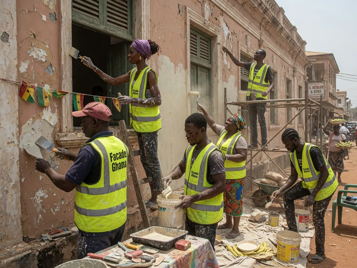 Heritage-sensitive recladding of a restored period building elevation in Cantonments Accra by Facade Ghana