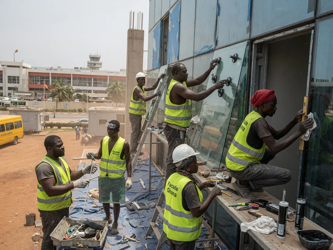 Structural silicone glazing and frameless glass façades in Ghana — service structural glazing frameless hotel tower airport city accra facadeghana, Accra Ghana