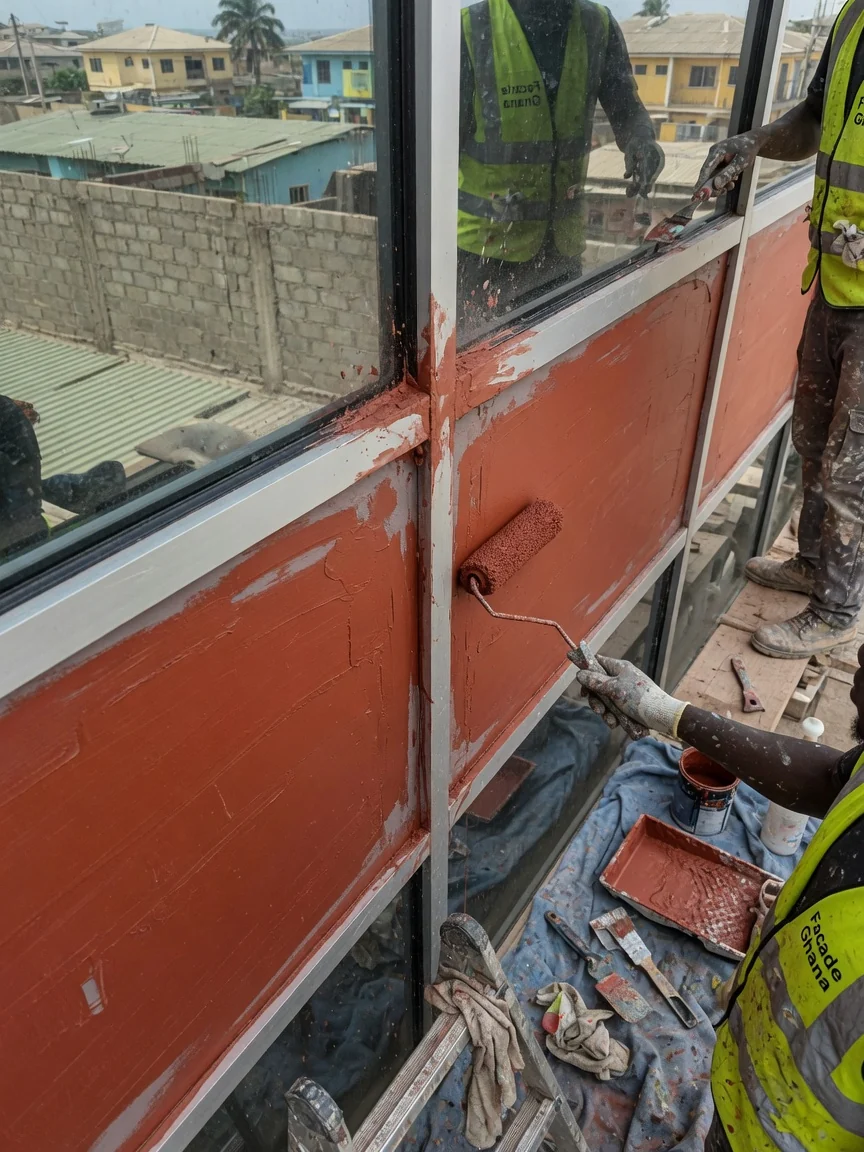 Unitised curtain wall in Ghana — service unitised curtain wall split mullion interlock detail airport city accra facadeghana, Accra Ghana
