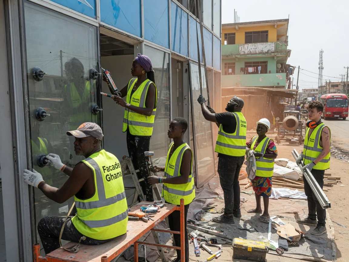 Unitised curtain wall in Ghana — service unitised curtain wall ssg flush glass tower cbd accra facadeghana, Accra Ghana