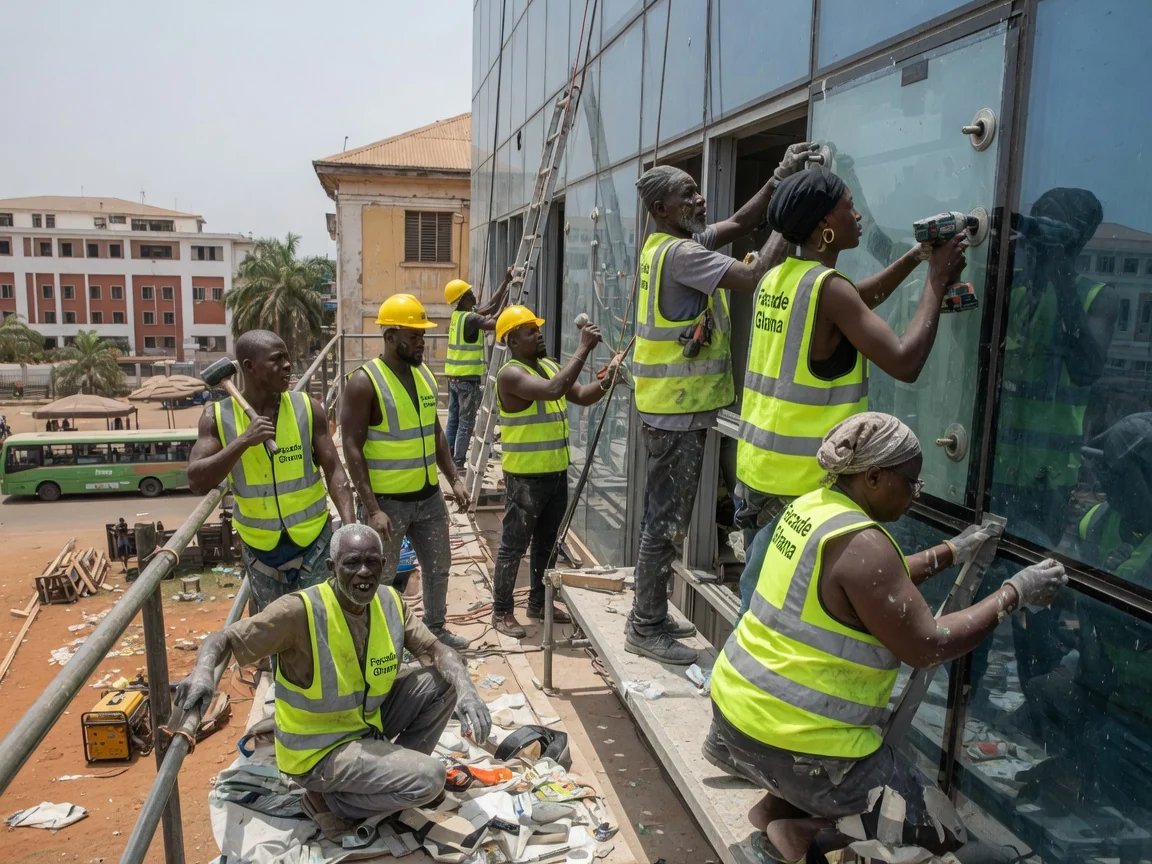 Unitised curtain wall in Ghana — service unitised curtain wall storey high unit craned tower ridge accra facadeghana, Accra Ghana
