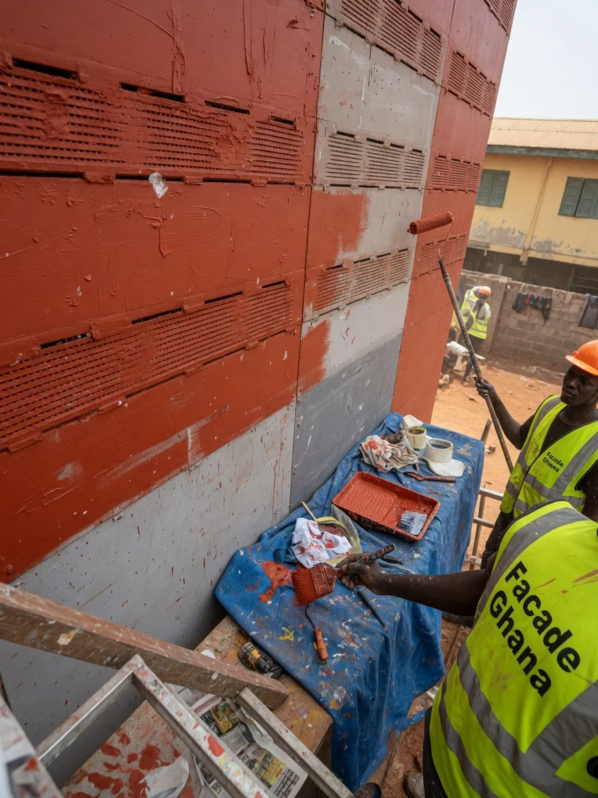 Ventilated rainscreen façades in Ghana — terracotta ceramic rainscreen open joint fixing detail facadeghana, Accra Ghana