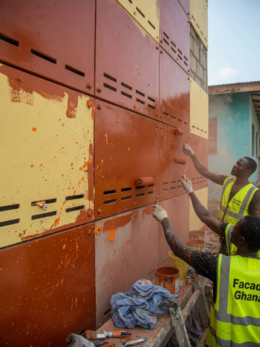 Ventilated rainscreen façades in Ghana — ventilated cavity back drainage sub frame section detail facadeghana, Accra Ghana