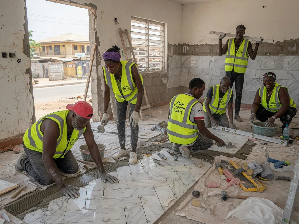 Marble floor installation in Accra, Ghana — impregnating sealer application marble floor cantonments floorexpertsghana, Accra Ghana