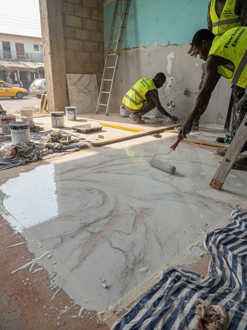 Marble floor installation in Accra, Ghana — marble floor honing polishing finish closeup accra floorexpertsghana, Accra Ghana