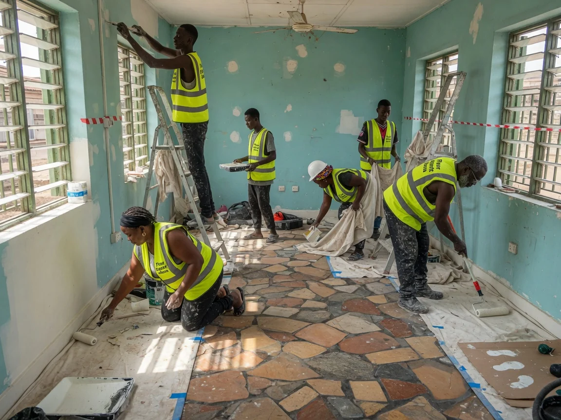 Heritage stone floor restoration in Ghana — stone floor grinding honing progressive grit restoration cape coast floorexpertsghana, Accra Ghana