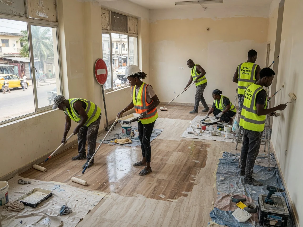 Travertine floor installation in Accra, Ghana — travertine floor impregnating sealer honed finish floorexpertsghana, Accra Ghana