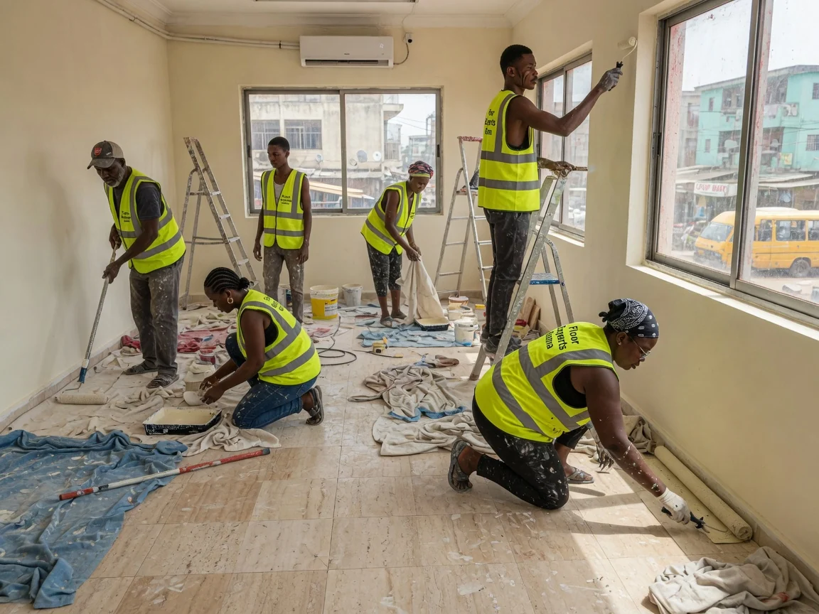 Travertine floor installation in Accra, Ghana — travertine tonal dry lay sequencing large format accra floorexpertsghana, Accra Ghana