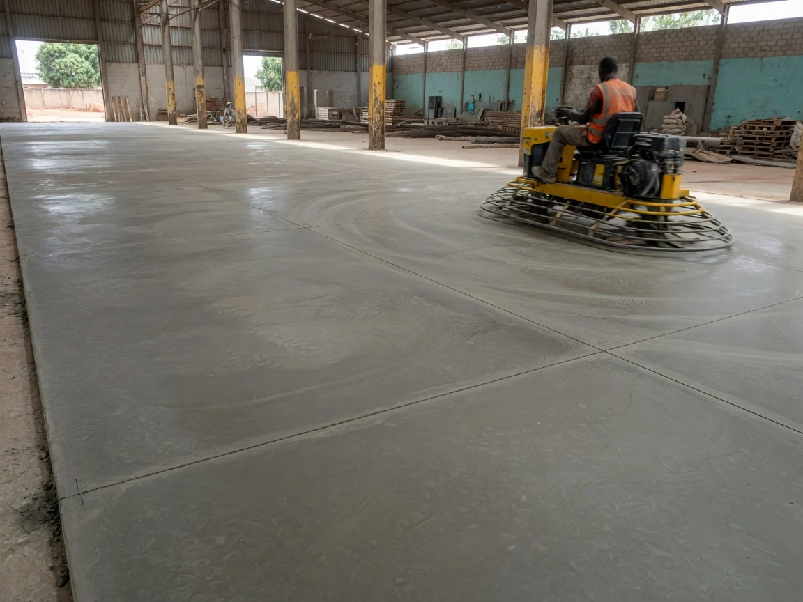 Power-floated concrete floor installation in Accra, Ghana — service concrete floor installation power floated accra, Accra Ghana