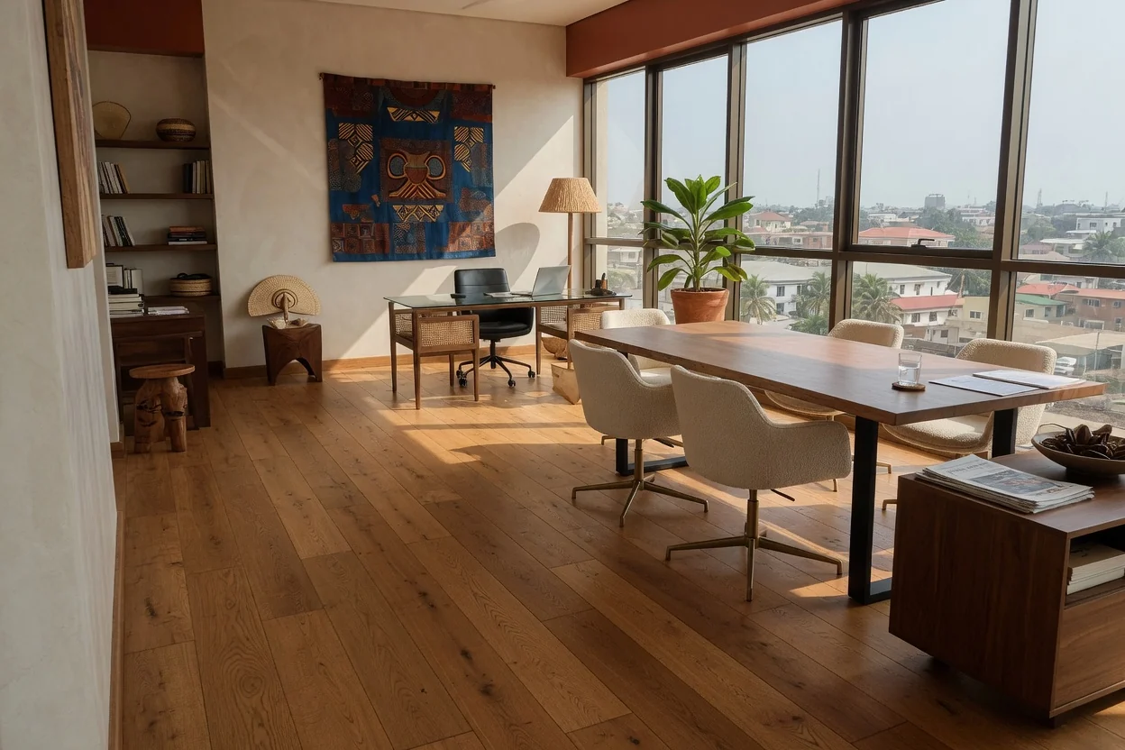 Pose de sol en bois d'ingénierie à Accra, Ghana — service engineered hardwood installation office accra, Accra Ghana