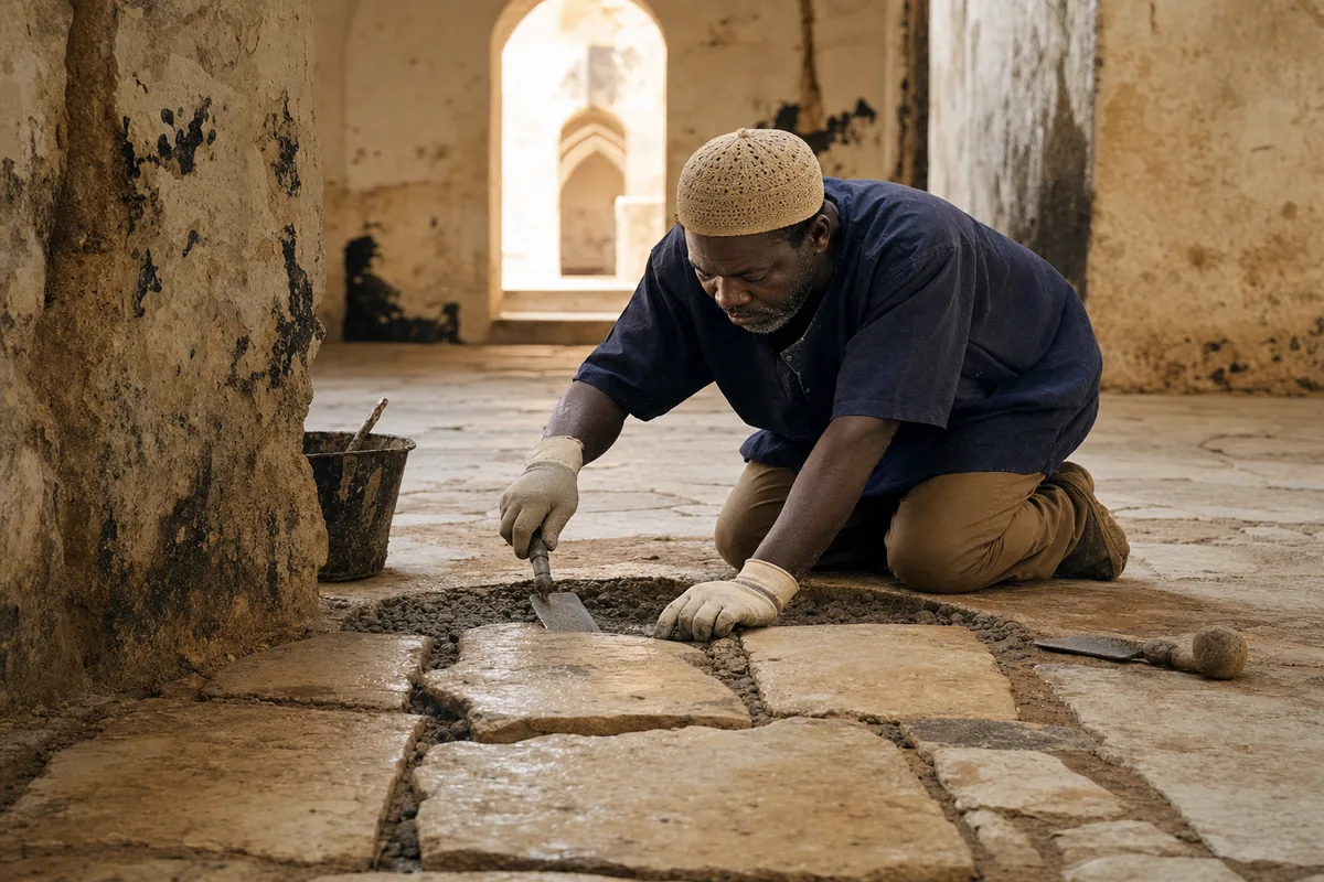 Heritage stone floor restoration in Ghana — service heritage stone restoration castle quarter cape coast, Accra Ghana