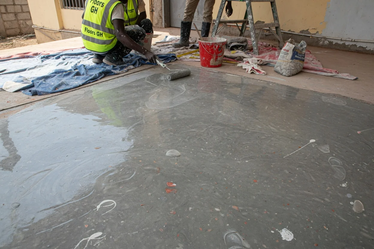 Polished concrete flooring in Accra, Ghana — polished concrete satin finish closeup floorsgh, Accra Ghana
