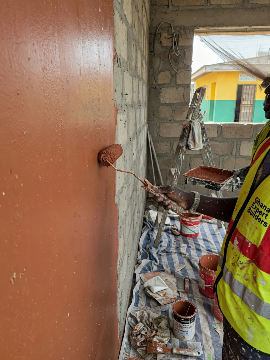 Expert builders at work in Accra — master craft plaster finish quality inspection detail ghanaexpertbuilders, Accra Ghana
