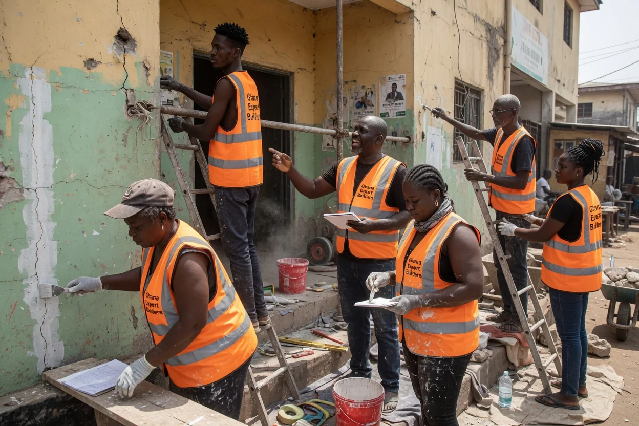 Structural diagnosis and remedial works in Accra — master craft structural strengthening beam slab repair quality inspection ghanaexpertbuilders, Accra Ghana