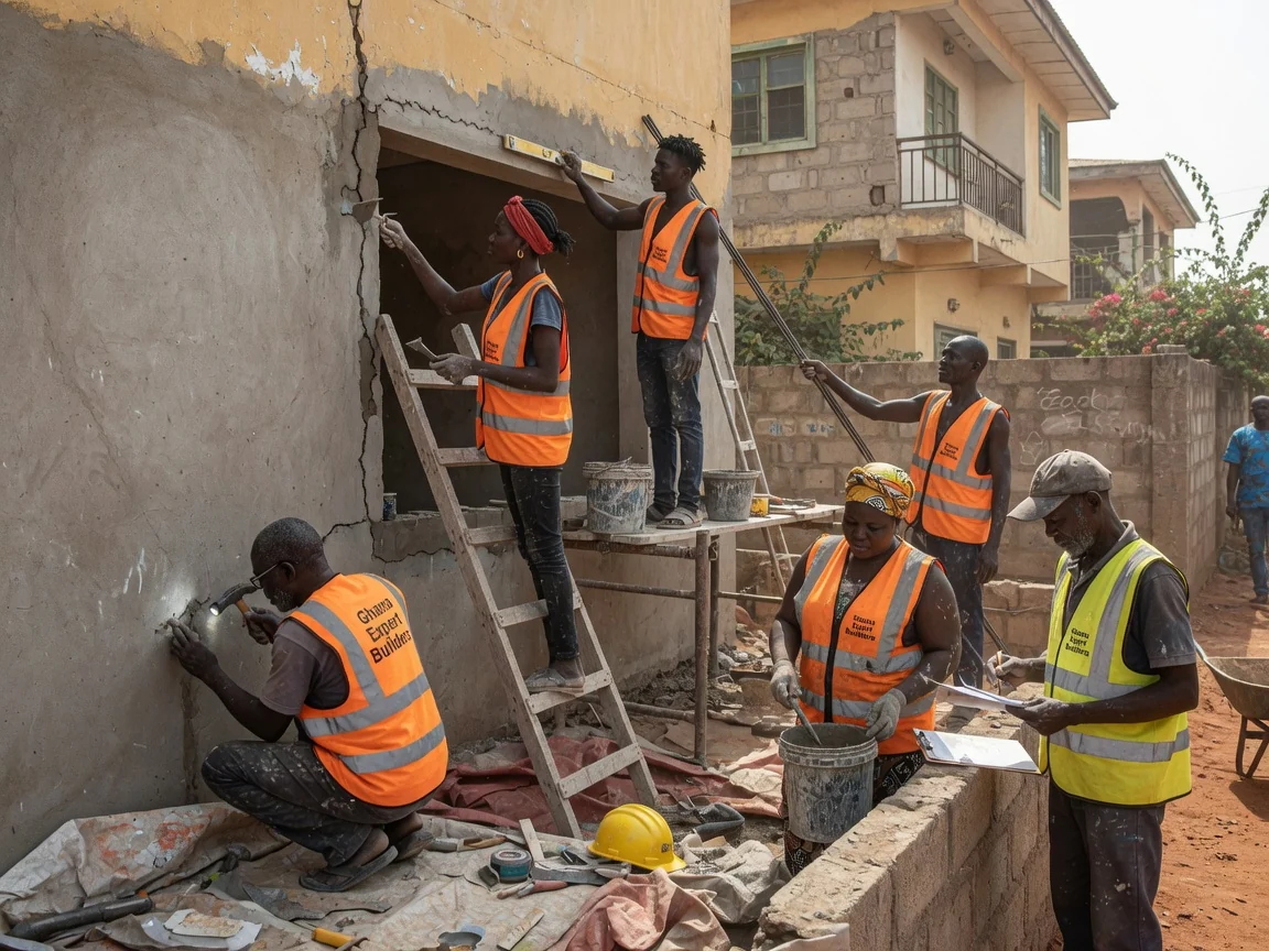 Structural diagnosis and remedial works in Accra — remedial works damp treatment foundation stabilisation progress east legon accra ghanaexpertbuilders, Accra Ghana