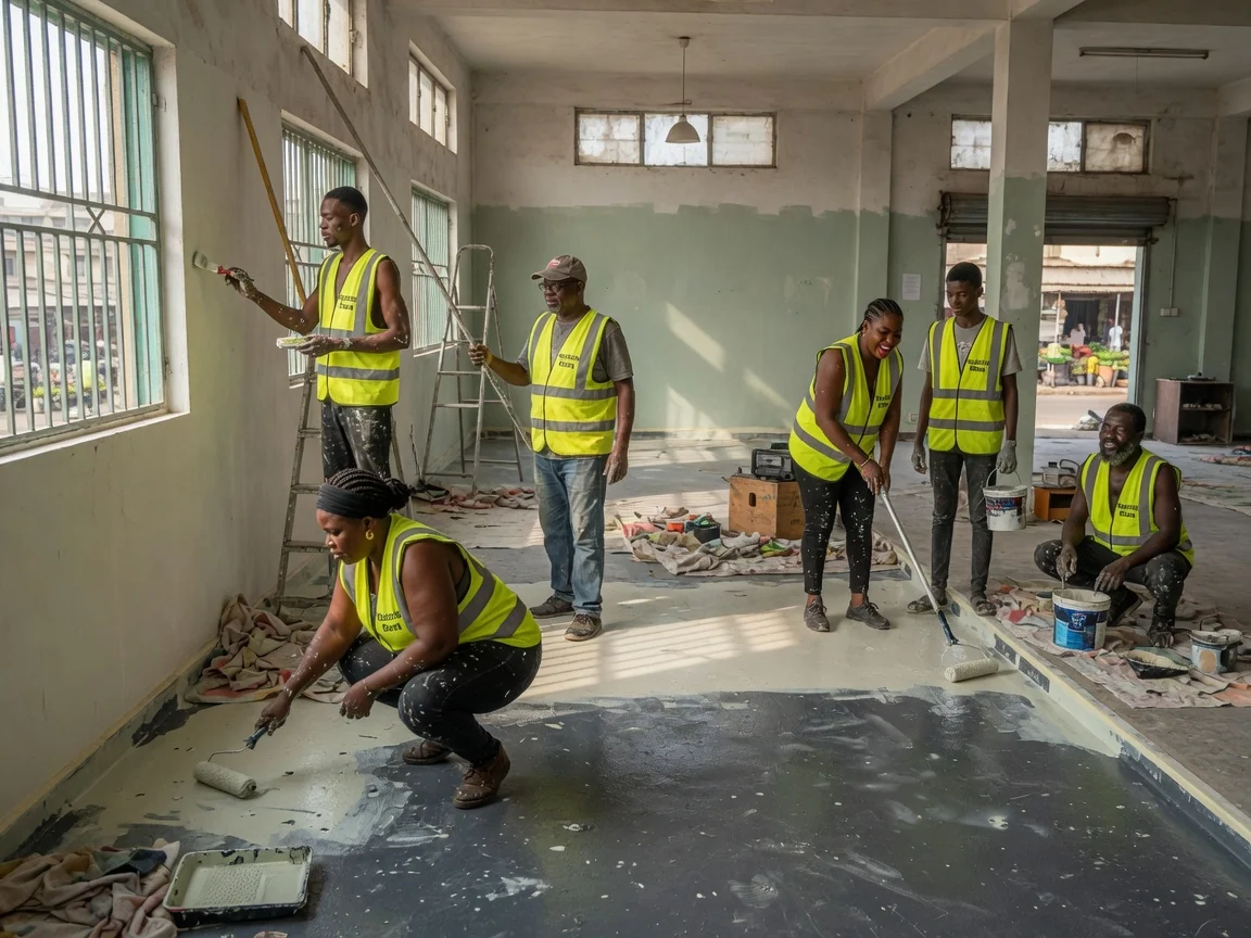 Heavy-traffic industrial flooring in Tema, Ghana — agv guide path wear lane recoat spintex industrialfloorsghana, Accra Ghana