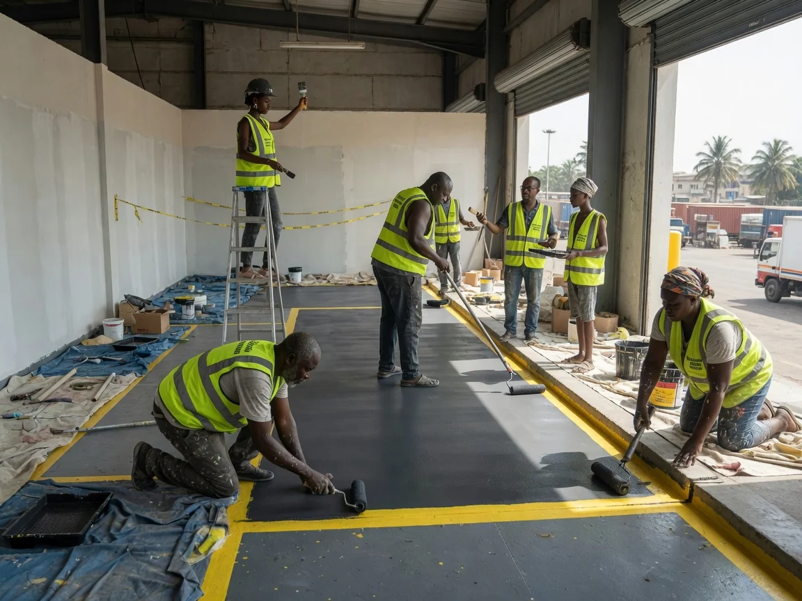 Loading dock surfaces in Tema, Ghana — armoured joint edge nosing dock leveller industrialfloorsghana, Accra Ghana