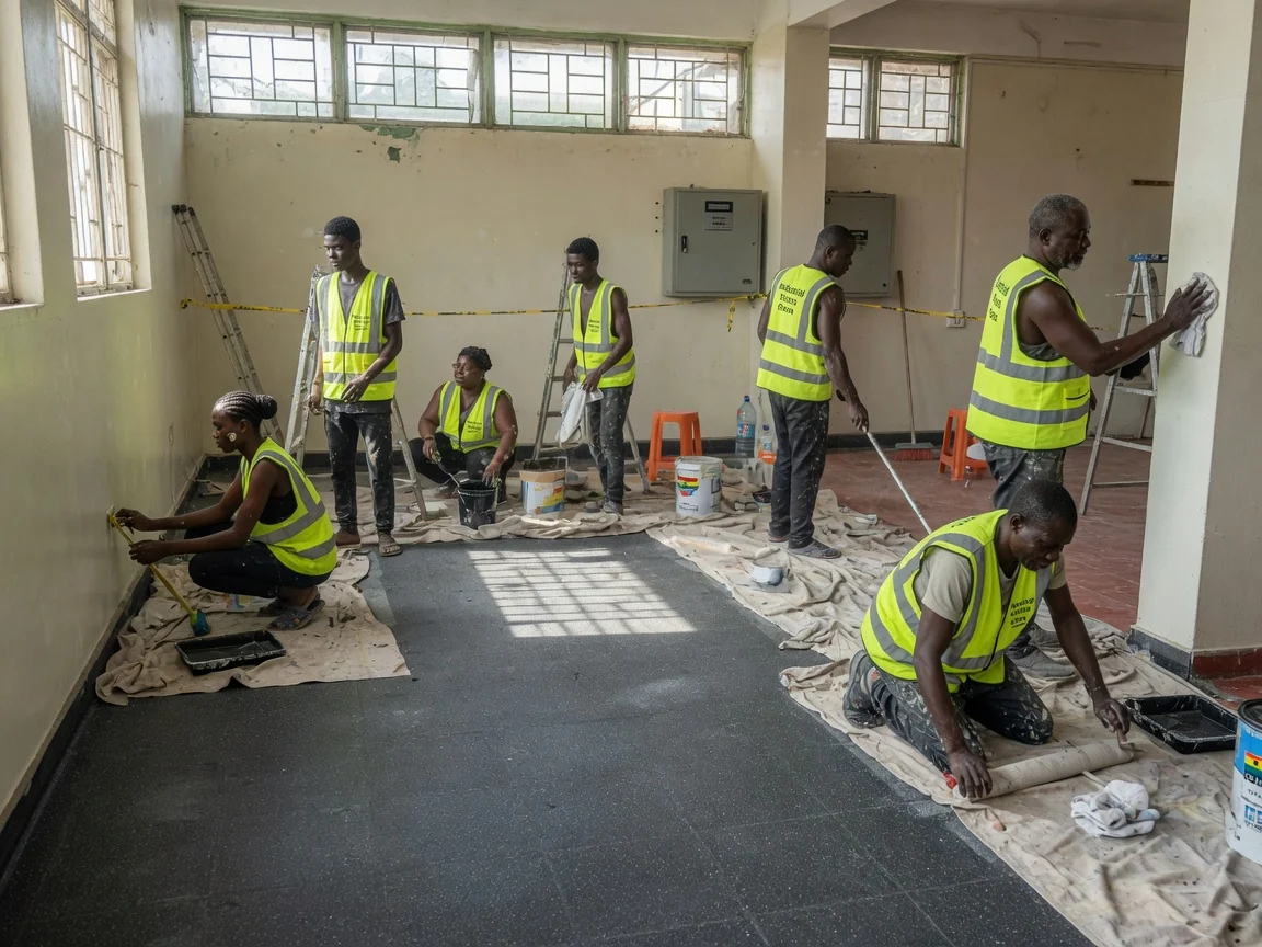 Anti-static ESD flooring in Tema, Ghana — copper grounding grid earthing install tema industrialfloorsghana, Accra Ghana